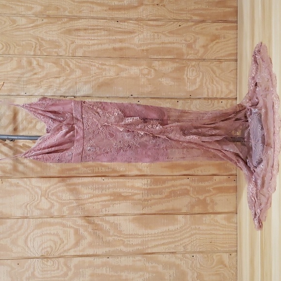 Pink Lace Majorelle Overlay Illusion Faux Wrap High Low Maxi Dress Size… - Picture 2 of 11